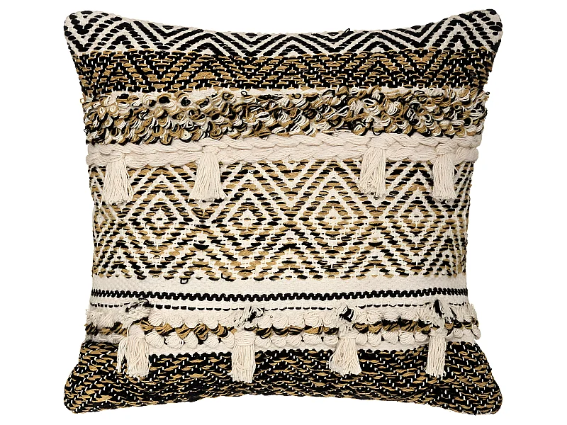 Coussin déhoussable en Coton motif en relief avec Pompons 45 x 45 cm