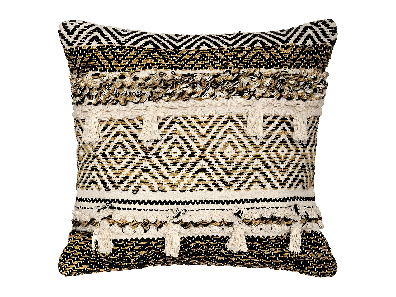 Coussin déhoussable en Coton motif en relief avec Pompons 45 x 45 cm