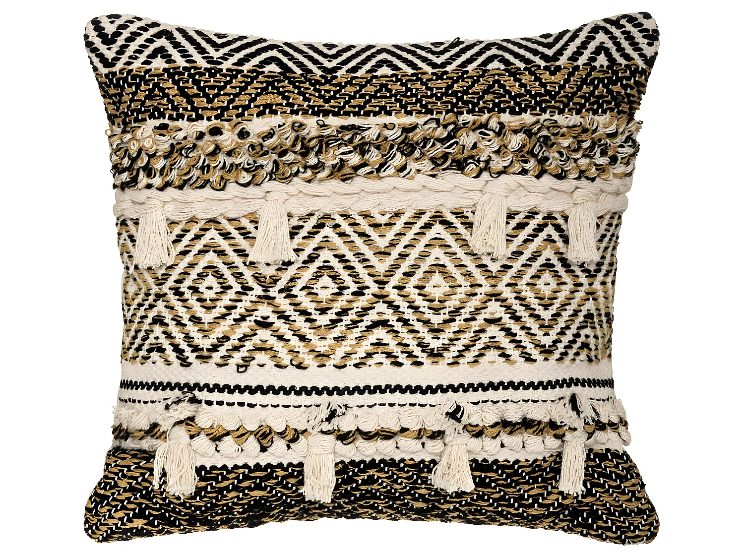 Coussin déhoussable en Coton motif en relief avec Pompons 45 x 45 cm
