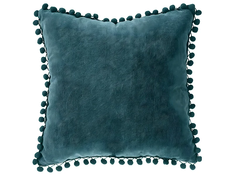 Coussin déhoussable avec Pompons Bleu Canard 40 x 40 cm