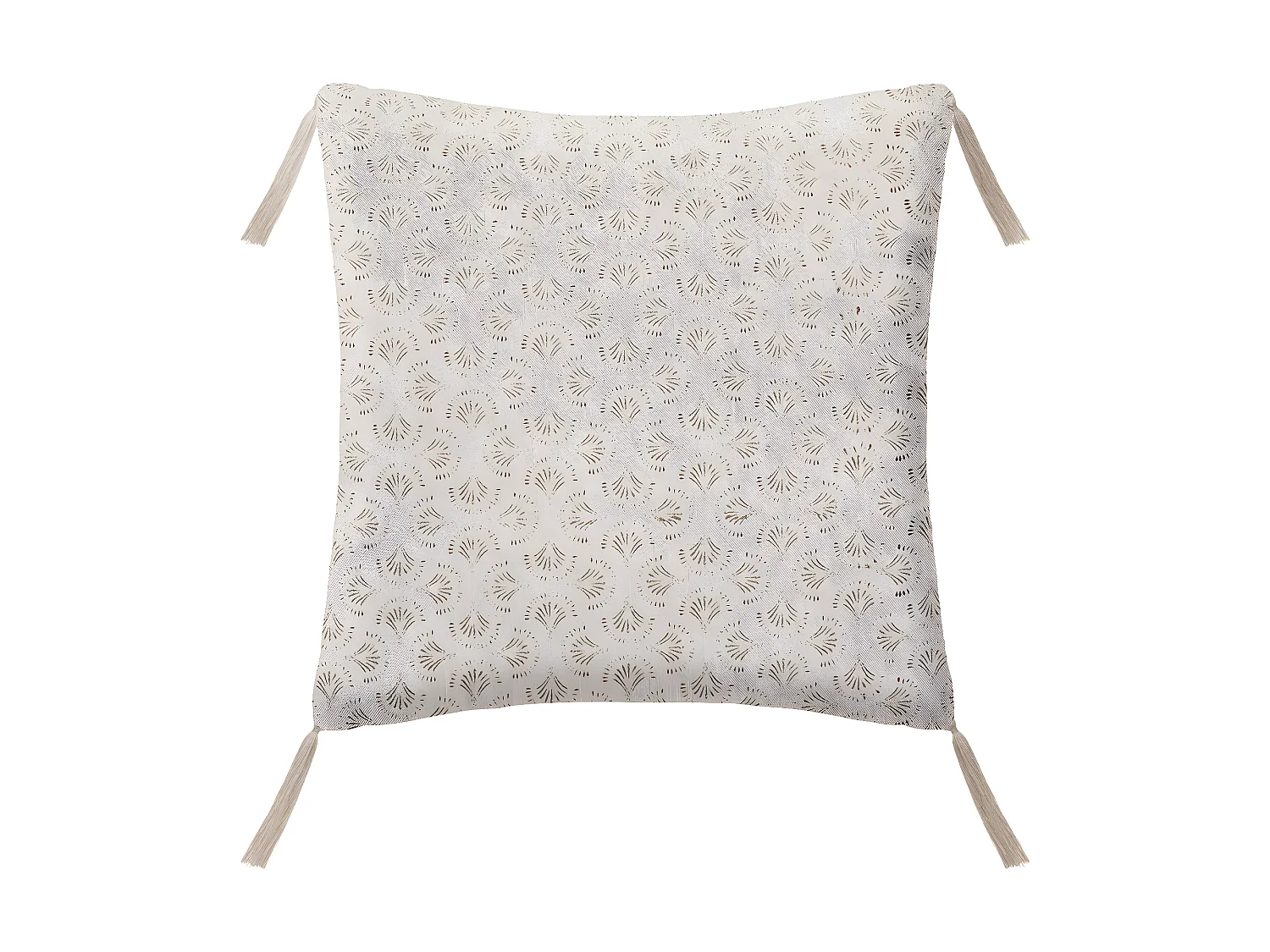 Coussin en Lin Beige imprimé Art déco avec pompons 40 x 40 cm