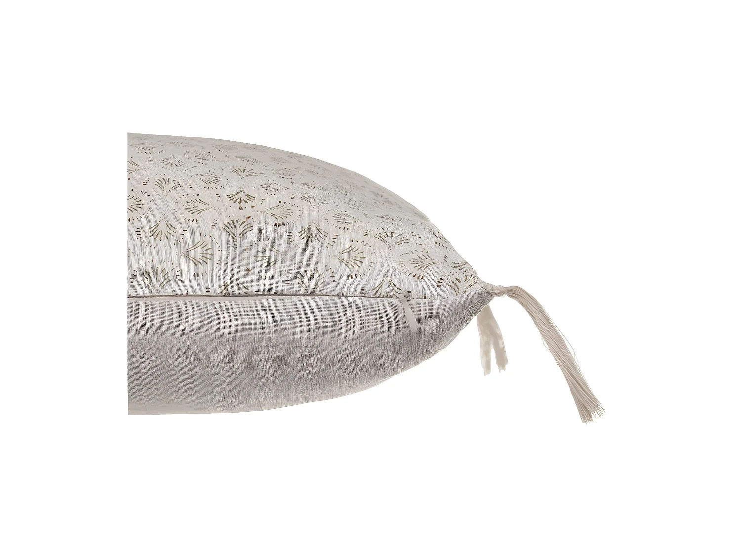 Coussin en Lin Beige imprimé Art déco avec pompons 40 x 40 cm