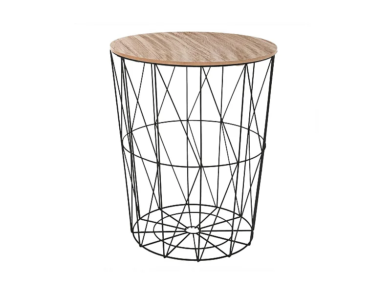 Table à café en Métal Noir et plateau en Bois H 57 cm