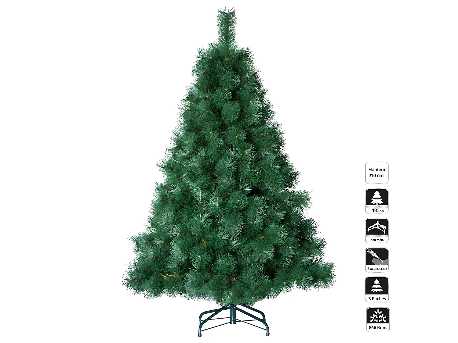 Sapin de Noël artificiel qualité Luxe Vert H 210 cm