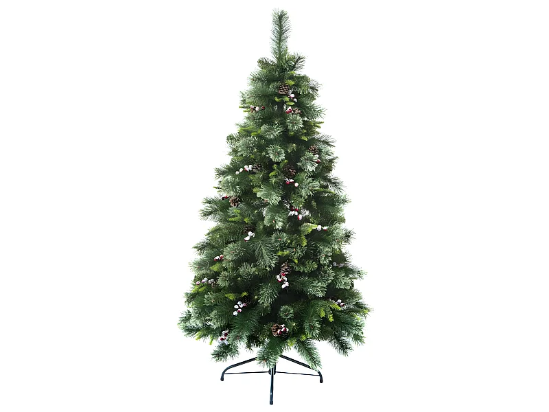 Sapin de Noël artificiel Vert Pommes de pin et Baies rouges H 180 cm
