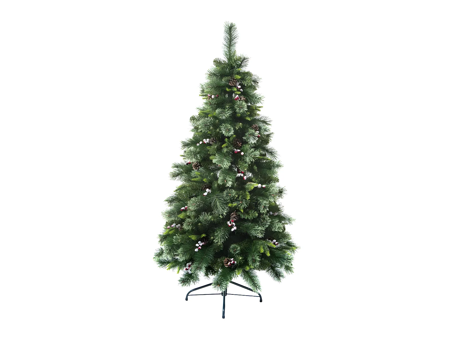 Sapin de Noël artificiel Vert Pommes de pin et Baies rouges H 180 cm