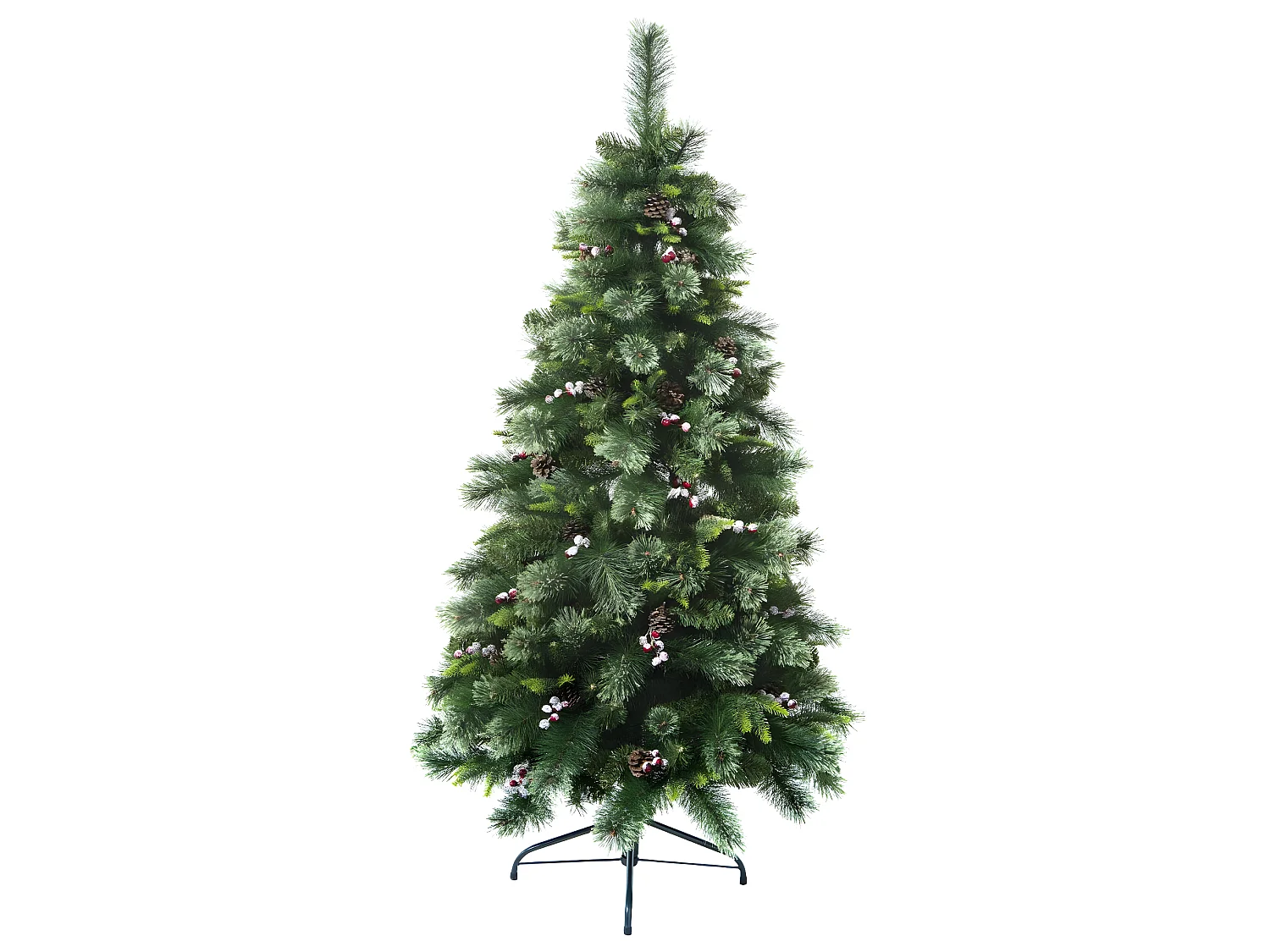Sapin de Noël artificiel Vert Pommes de pin et Baies rouges H 180 cm