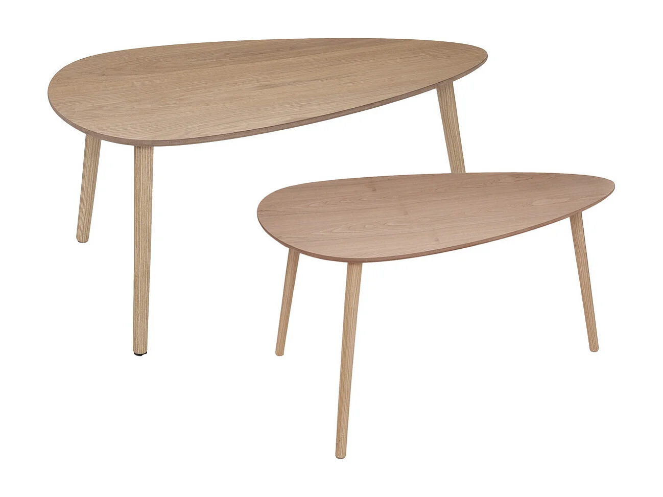 Lot de 2 Tables à café gigogne en bois clair et pieds bois naturel