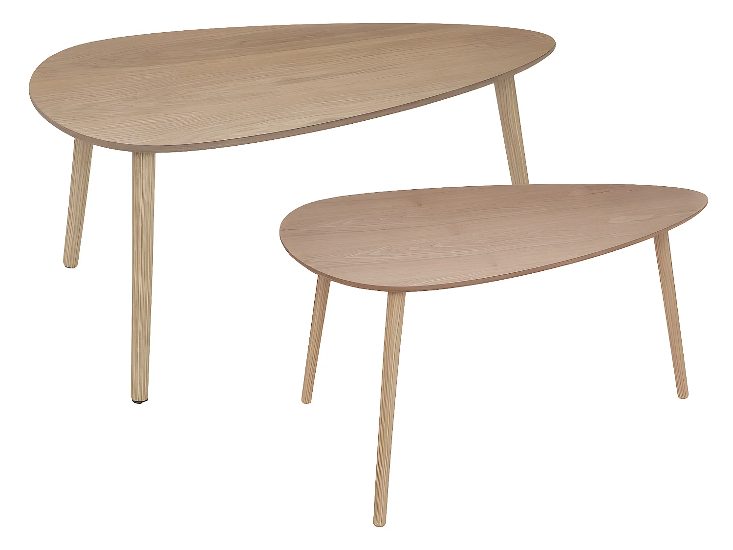 Lot de 2 Tables à café gigogne en bois clair et pieds bois naturel