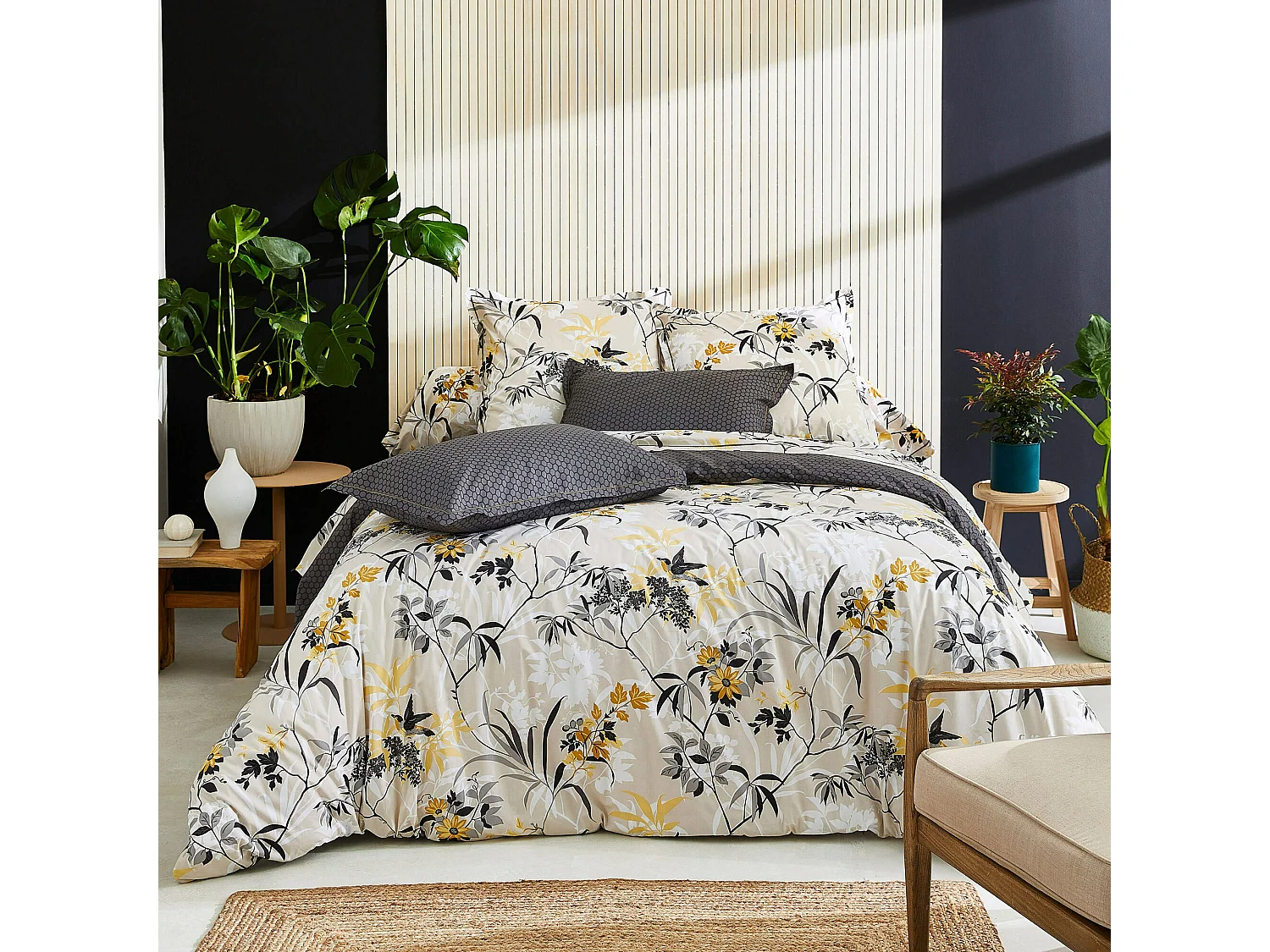 Parure de lit 140x200 cm percale coton ASIA Beige 2 pièces