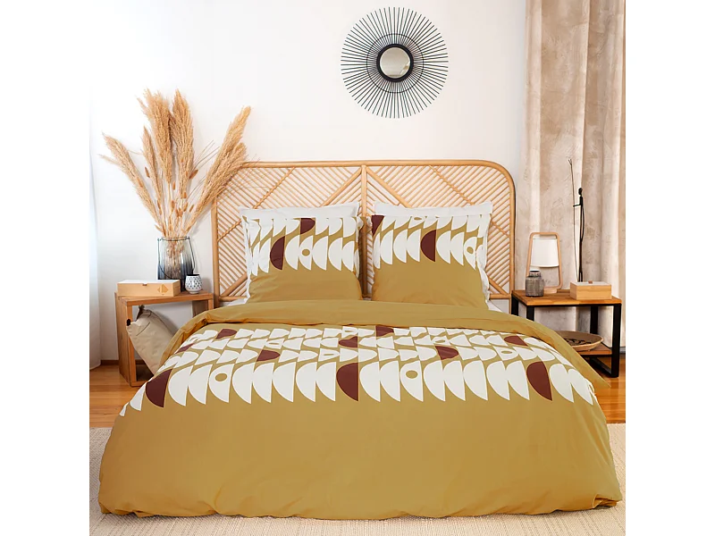 Parure de lit 260x240 cm coton BCI adouci AUBE Marron 3 pièces