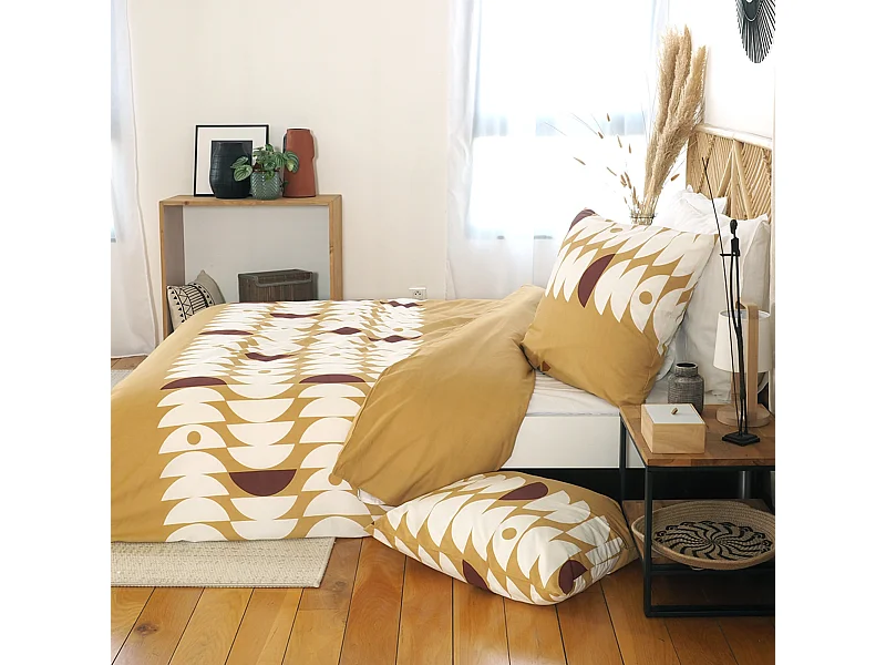 Parure de lit 240x220 cm coton BCI adouci AUBE Marron 3 pièces