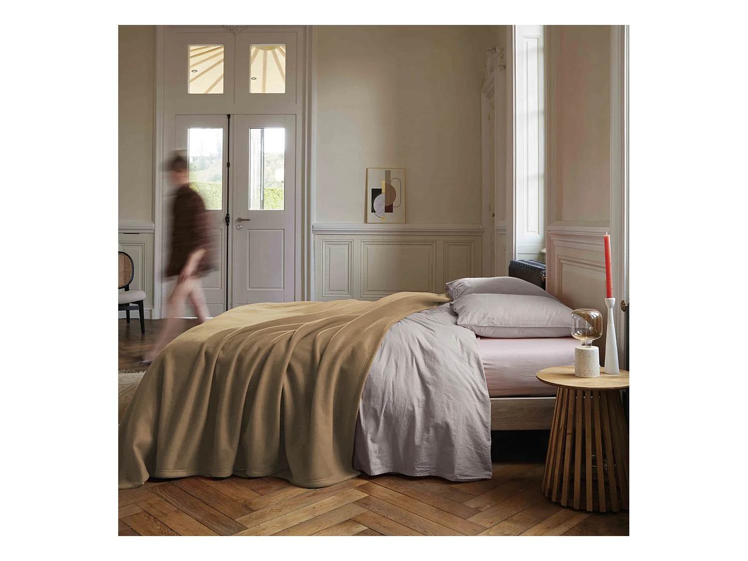 Couverture polaire 180x220 cm 100% Polyester 350 g/m2 TEDDY Marron Sable