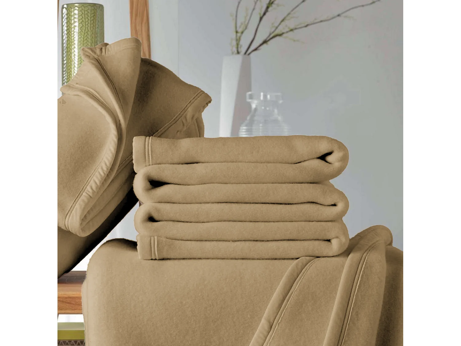 Couverture polaire 180x220 cm 100% Polyester 350 g/m2 TEDDY Marron Sable