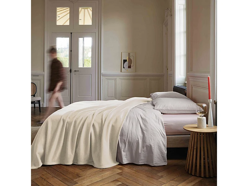 Couverture polaire 180x220 cm 100% Polyester 350 g/m2 TEDDY Blanc Naturel