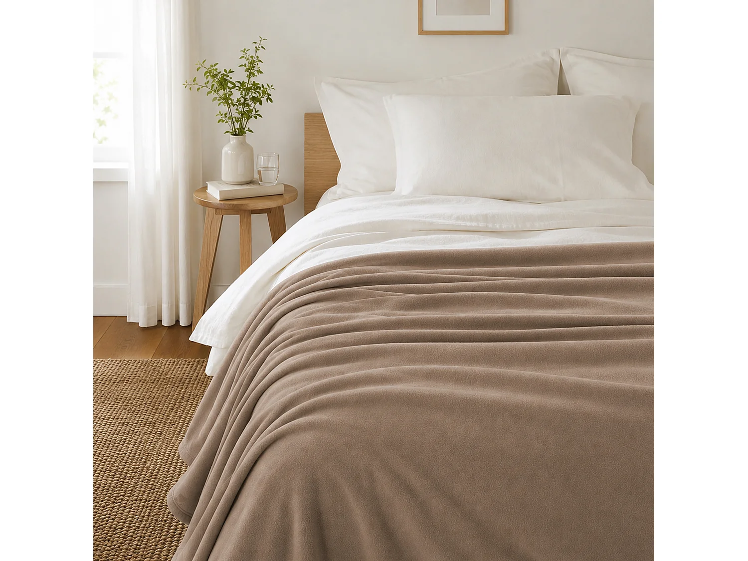 Couverture polaire 240x260 cm Isba marron Taupe 100% Polyester 320 g/m2 traité non-feu
