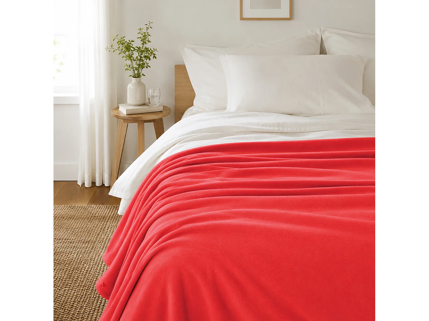 Couverture polaire 180x220 cm Isba Fraise 100% Polyester 320 g/m2 traité non-feu