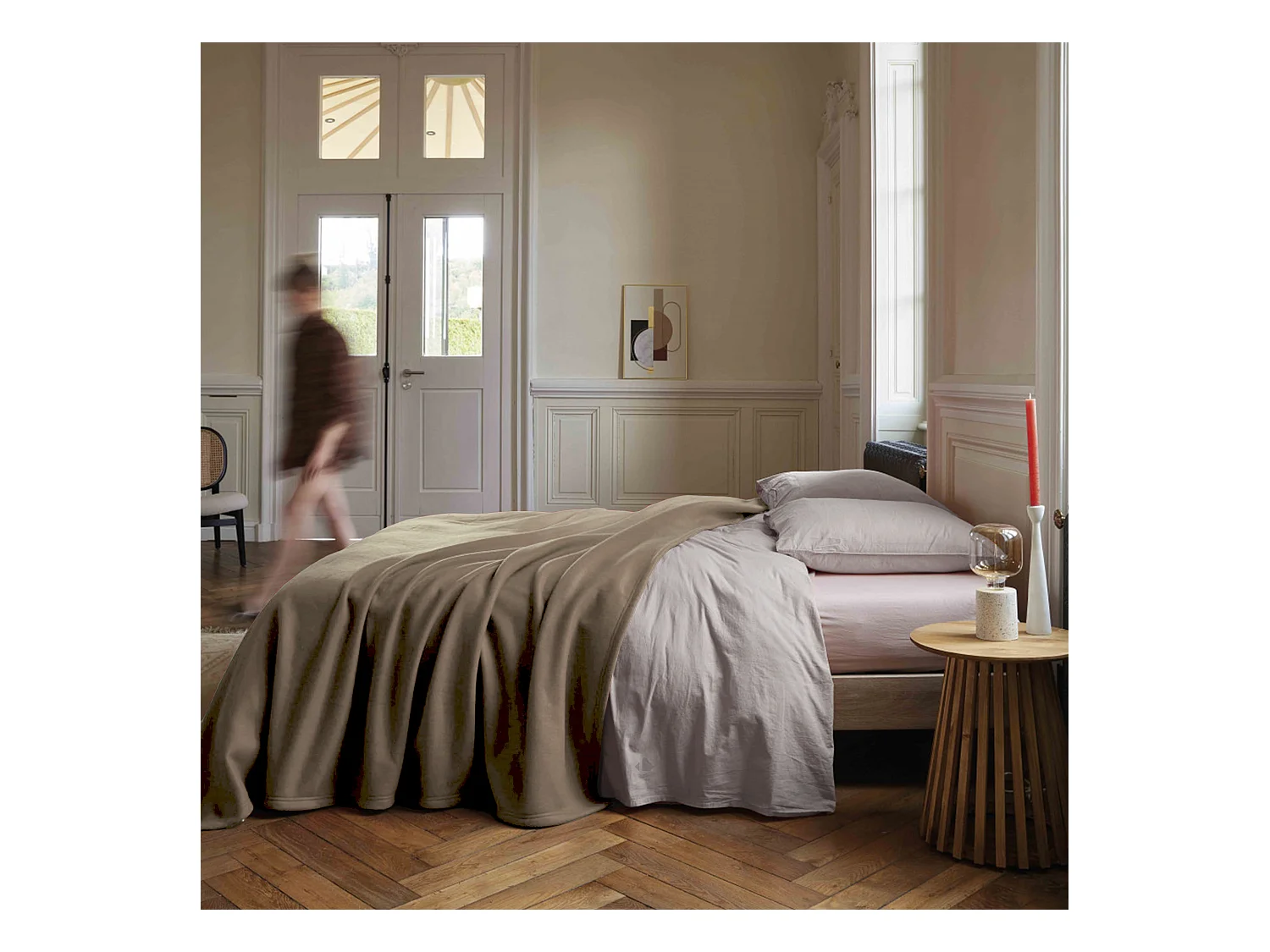 Couverture polaire 220x240 cm 100% Polyester 350 g/m2 TEDDY Marron Taupe