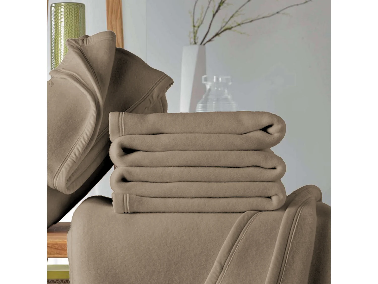Couverture polaire 220x240 cm 100% Polyester 350 g/m2 TEDDY Marron Taupe
