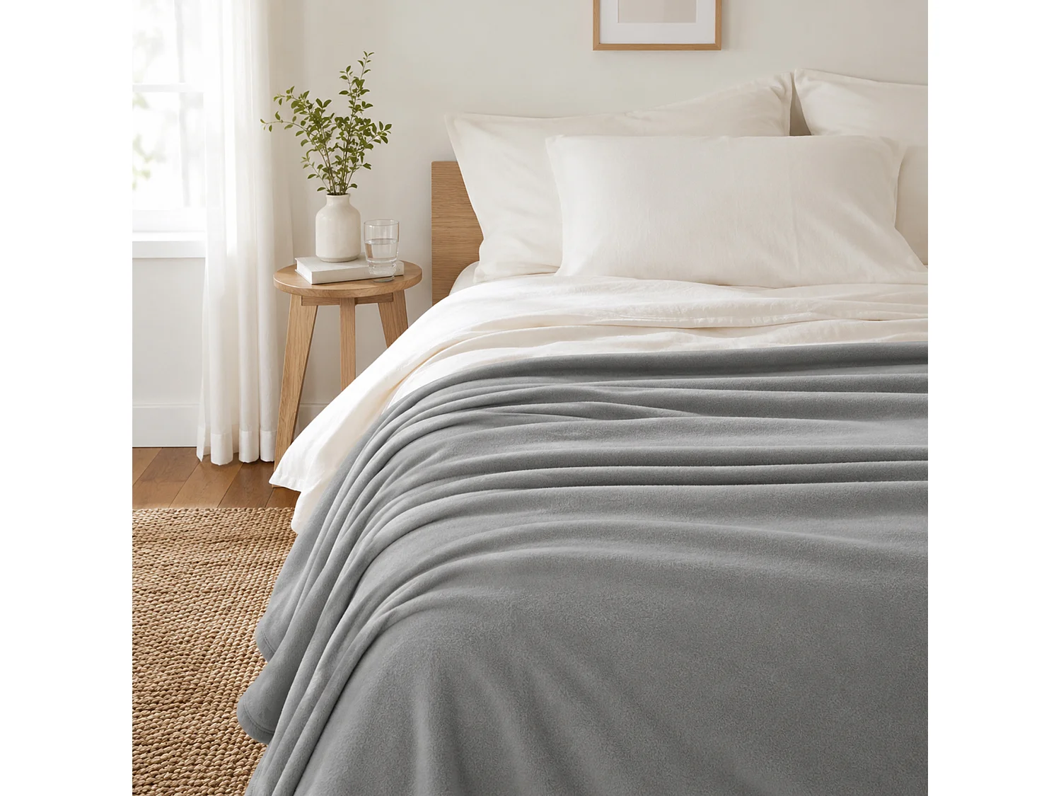 Couverture polaire 220x240 cm Isba gris Acier 100% Polyester 320 g/m2 traité non-feu