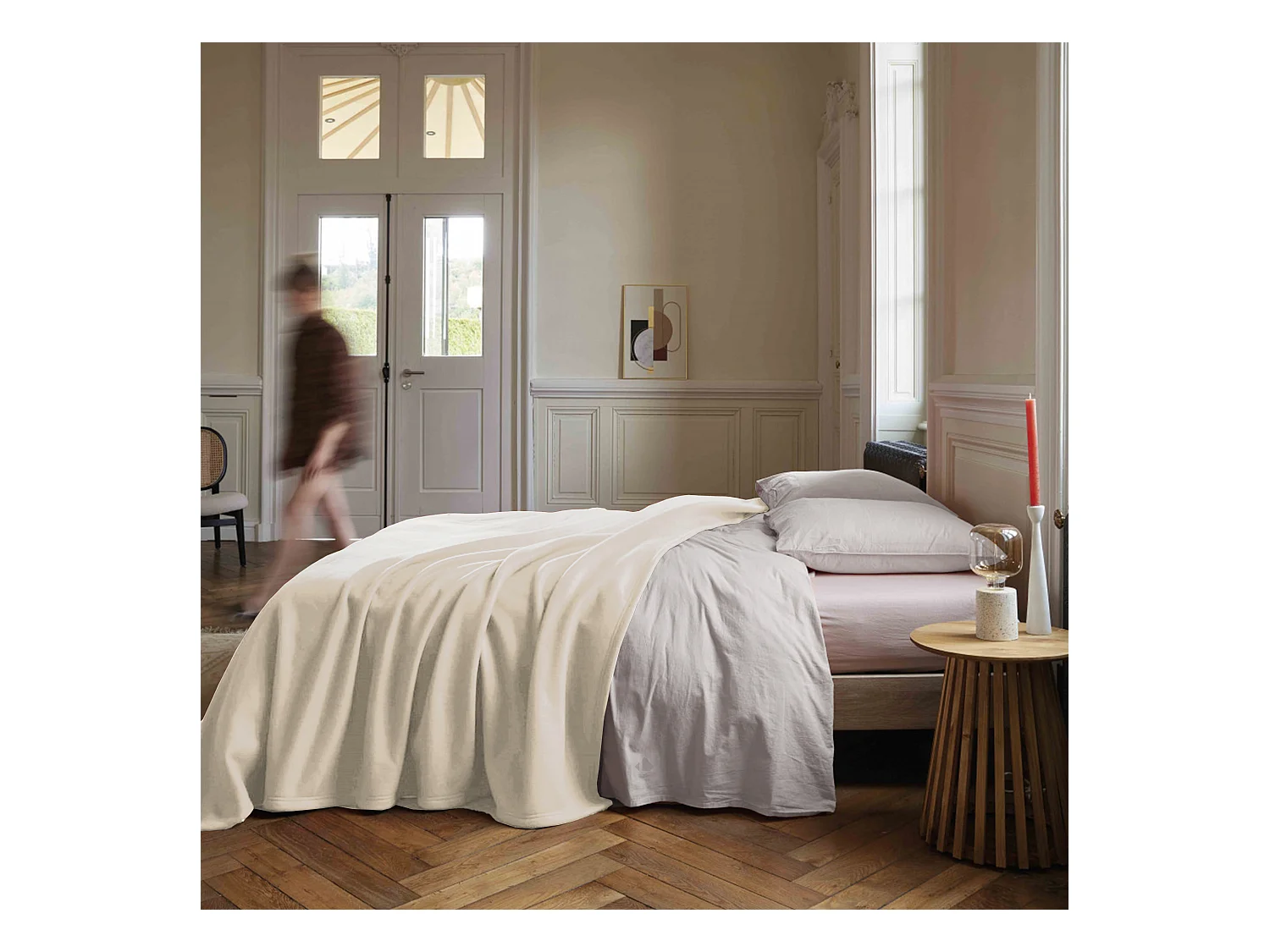 Couverture polaire 240x300 cm 100% Polyester 350 g/m2 TEDDY Blanc Naturel