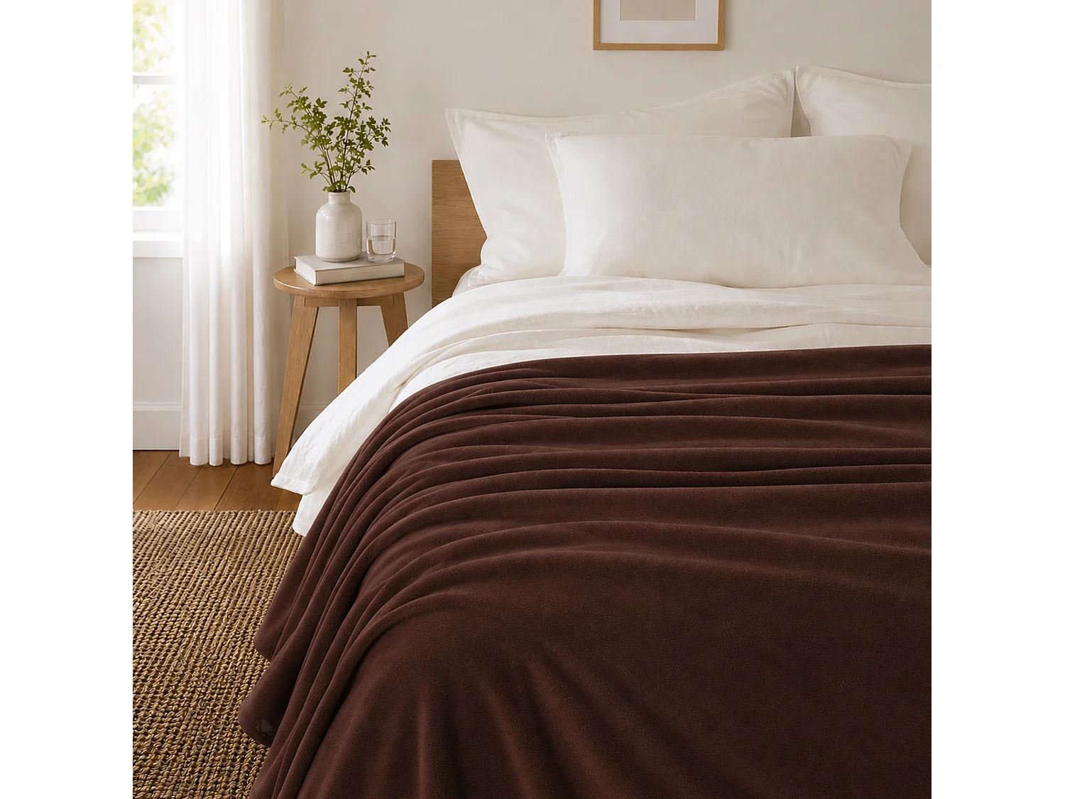 Couverture polaire 220x240 cm Isba marron Chocolat 100% Polyester 320 g/m2 traité non-feu
