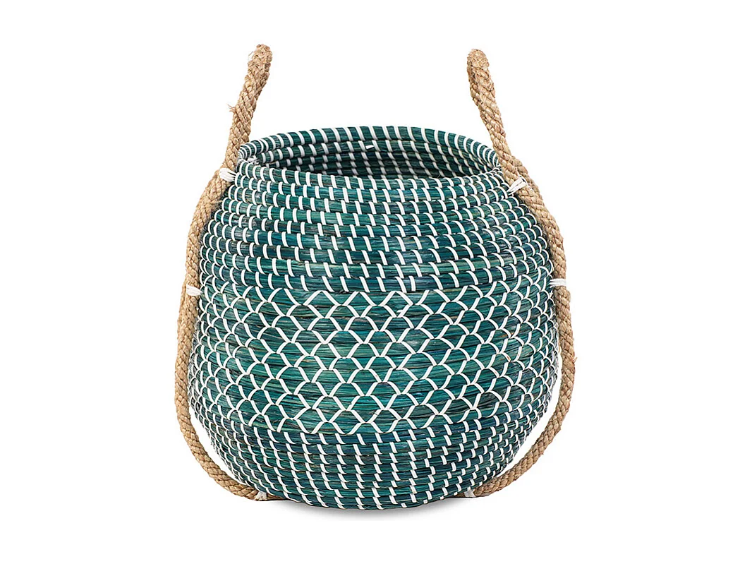 Panier jonc de mer bleu turquoise