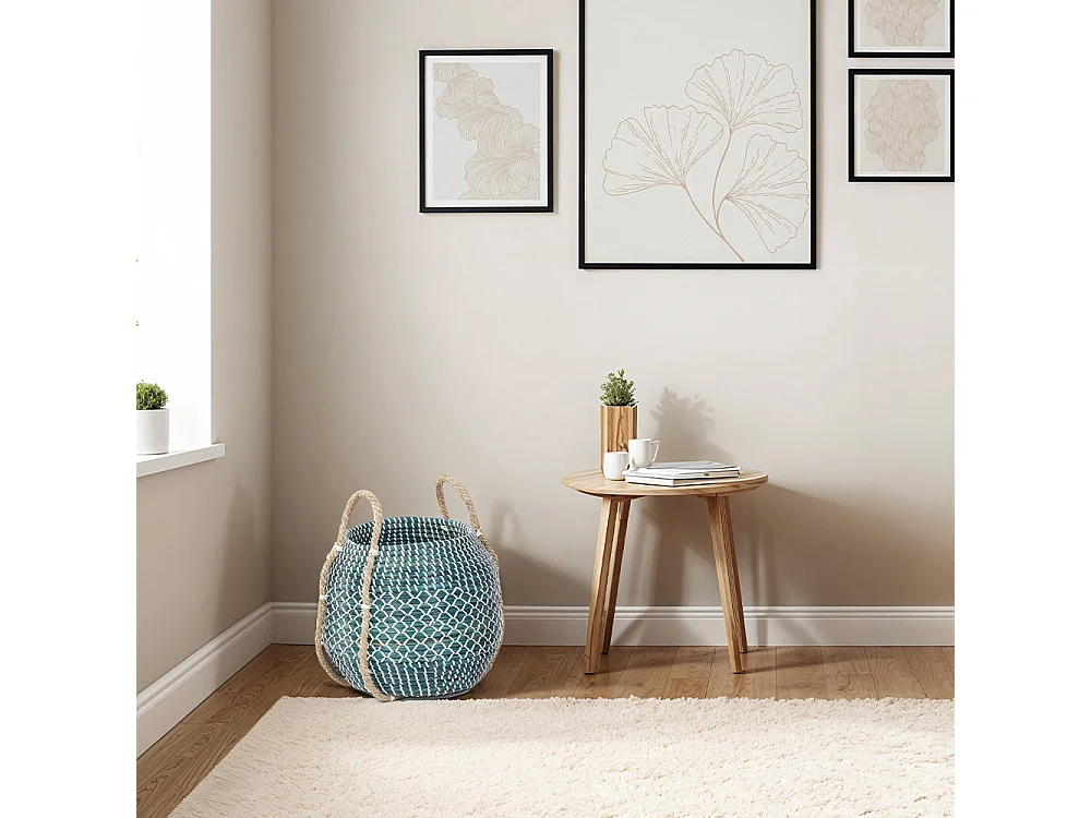 Panier jonc de mer bleu turquoise