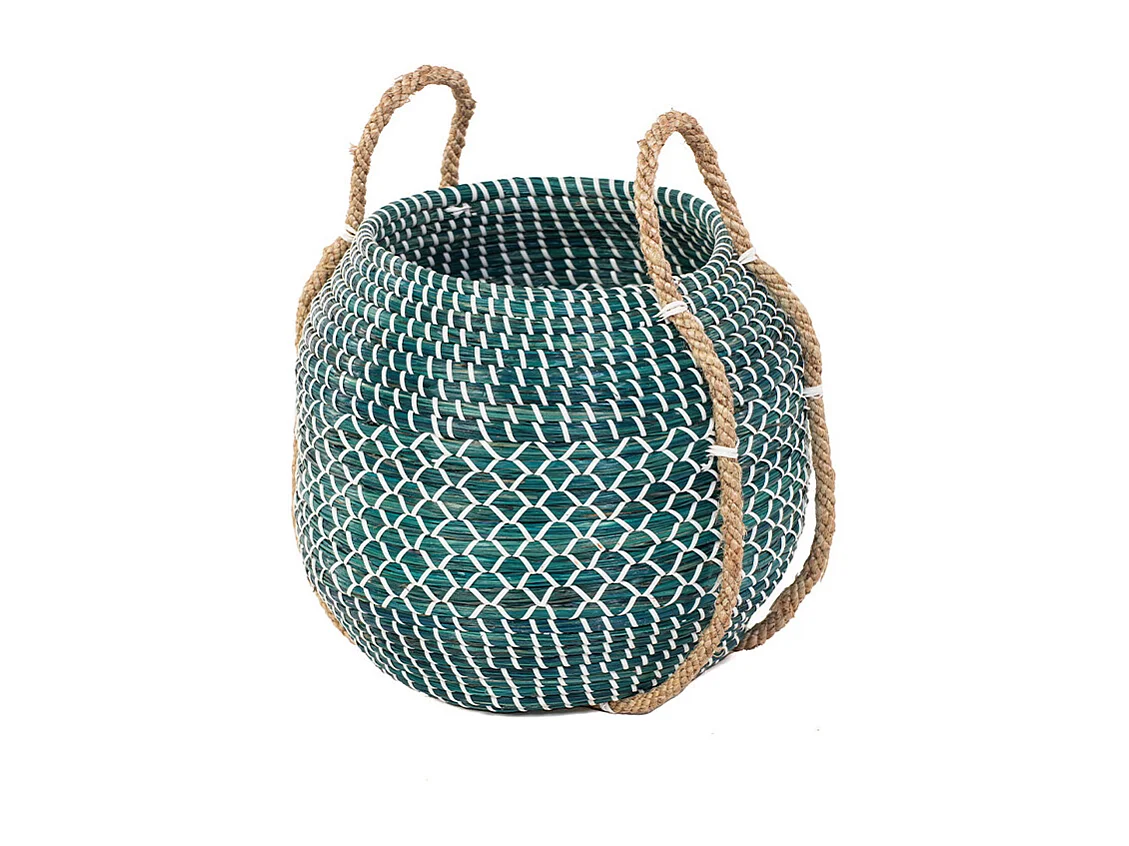 Panier jonc de mer bleu turquoise