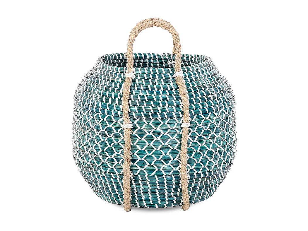 Panier jonc de mer bleu turquoise