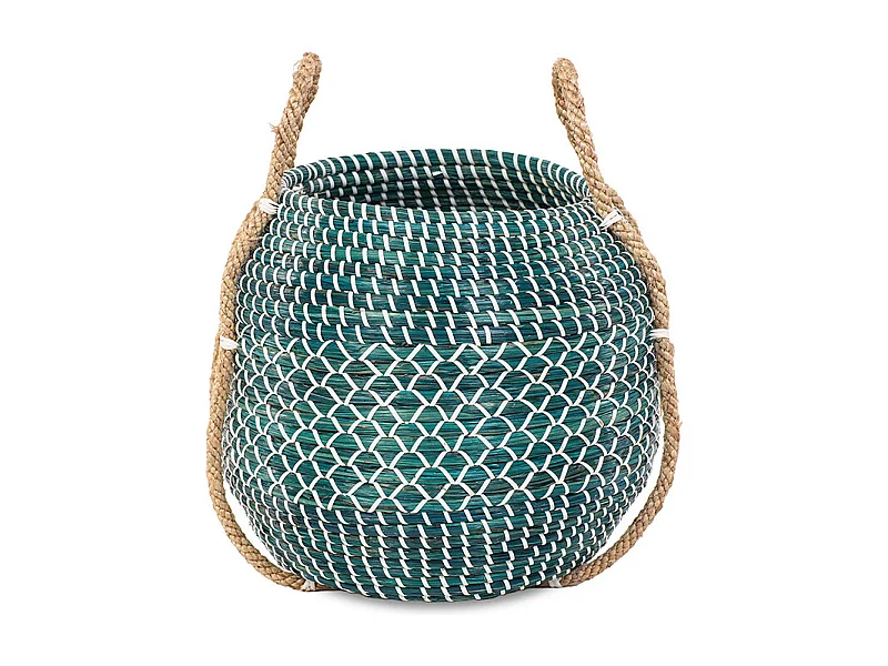 Panier jonc de mer bleu turquoise