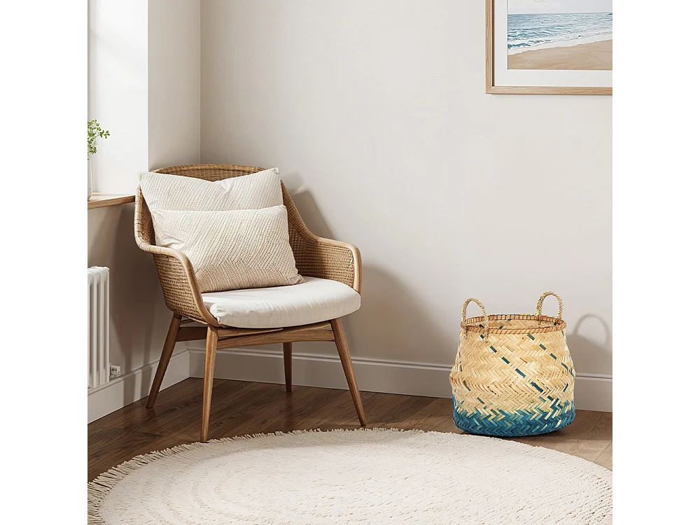 Panier bambou naturel et bleu