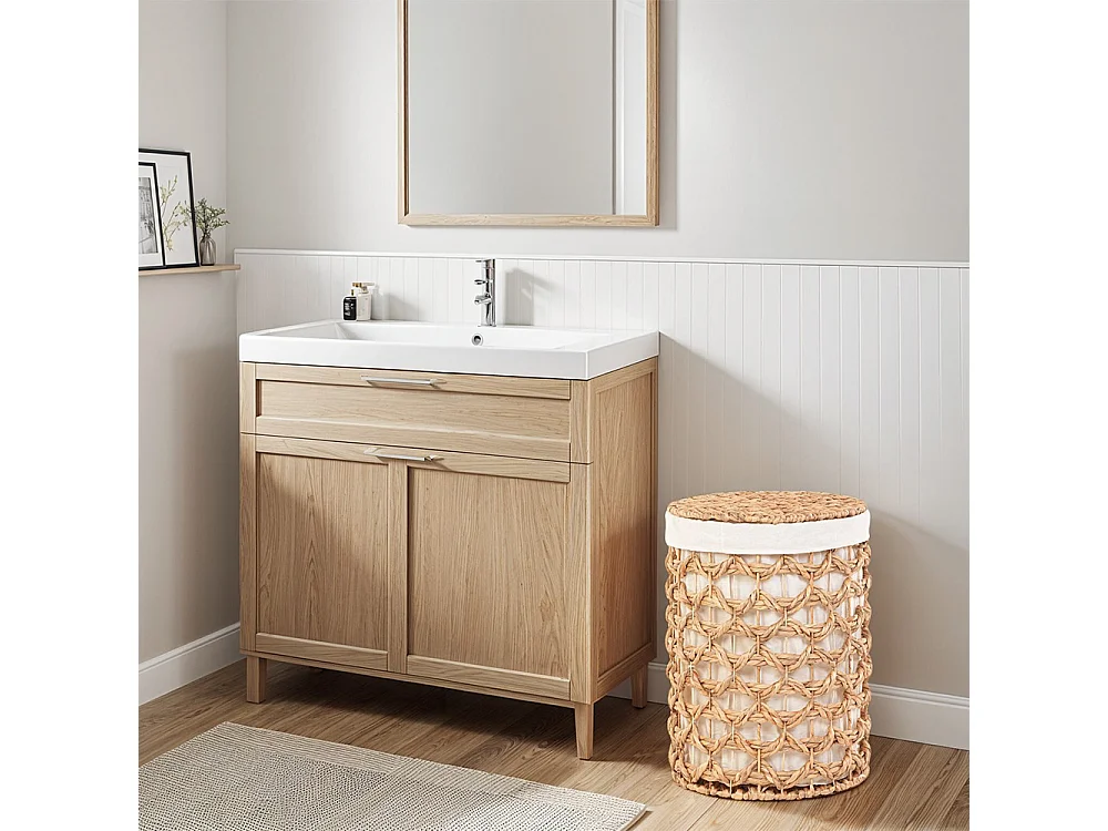 Panier a linge jacinthe d'eau naturel tressé