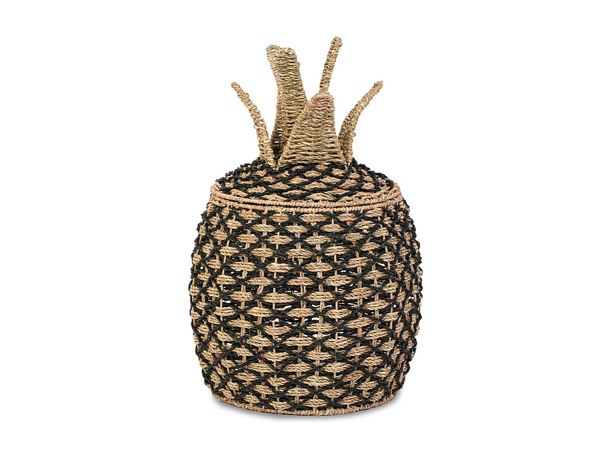 Panier ananas jonc de mer naturel et noir