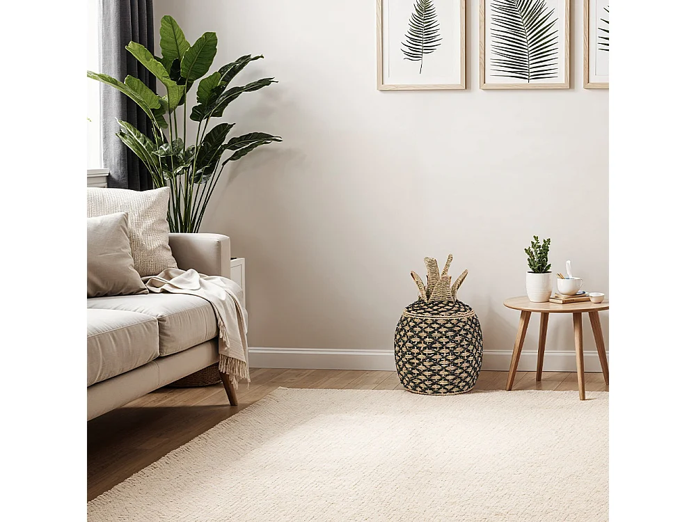 Panier ananas jonc de mer naturel et noir