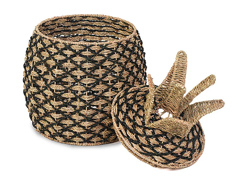 Panier ananas jonc de mer naturel et noir