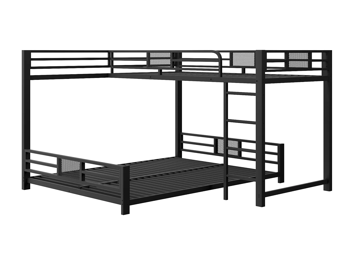 Lit superposé en métal en forme de L pour enfant - 90 x 200 cm + 140 x 200 cm - métal - noir