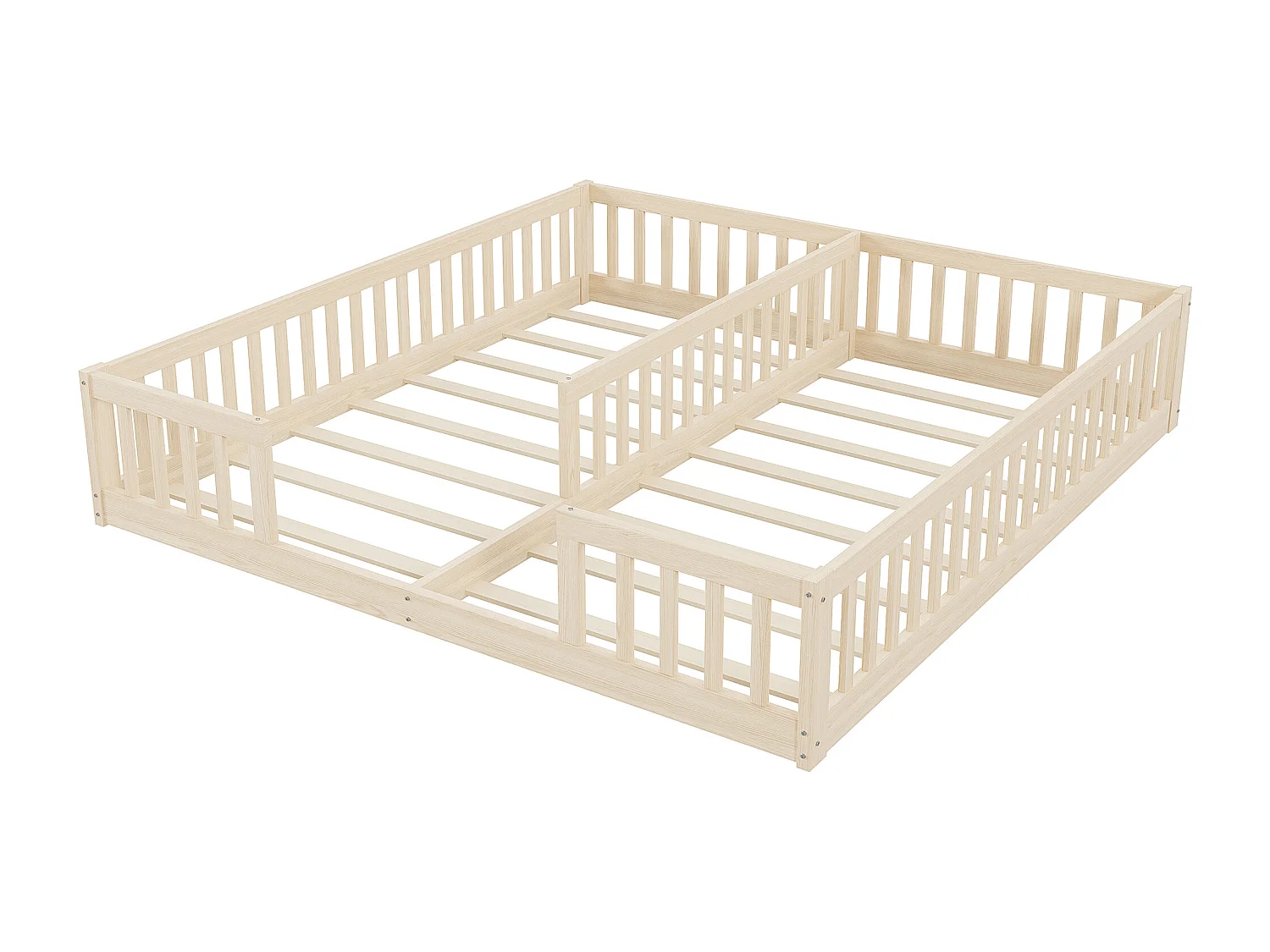 Lit enfant - 2 x 90 x 200 cm - avec barrières + sommier à lattes - Bois de pin + MDF - Style simple - naturel