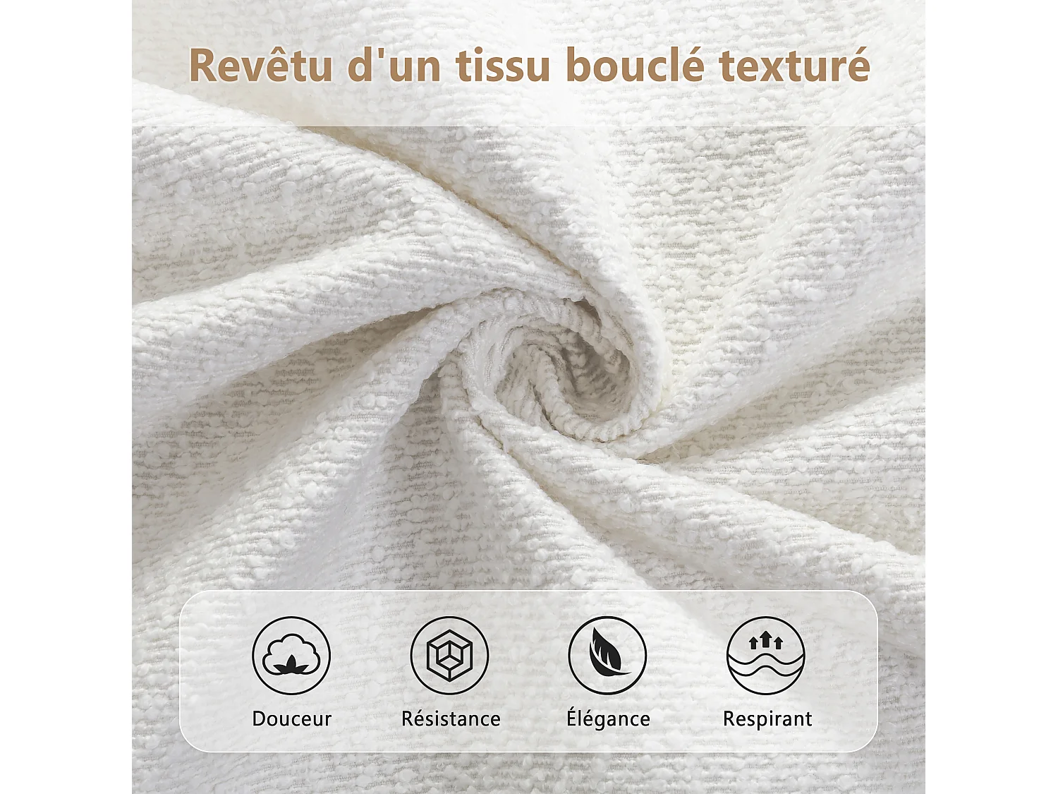 Lit capitonné double - 140 x 190 cm - avec tête de lit à oreilles + sommier à lattes solides - bouclé - blanc