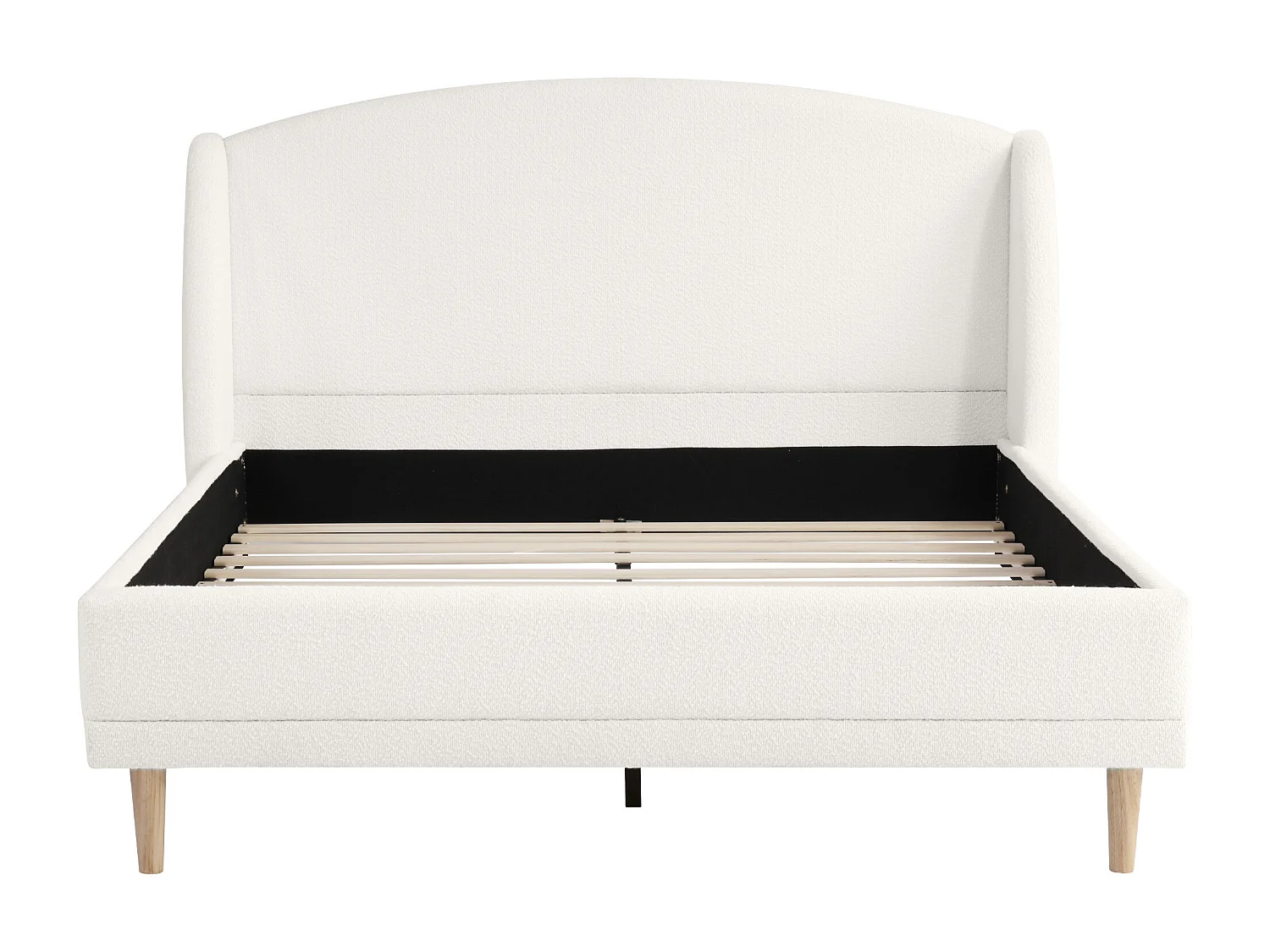 Lit capitonné double - 140 x 190 cm - avec tête de lit à oreilles + sommier à lattes solides - bouclé - blanc