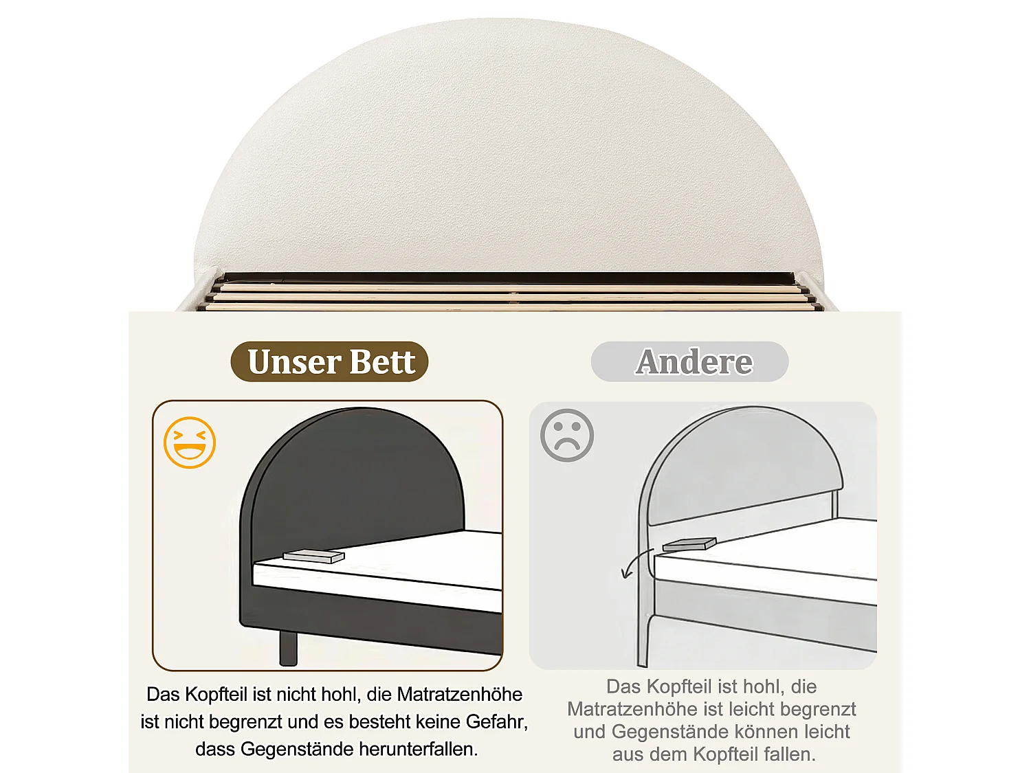 Gestoffeerd tweepersoonsbed met opbergruimte - 180 x 200 cm - met lattenbodem + hoofdbord + hydraulisch bediende opbergruimte - lusvormige bekleding - beige