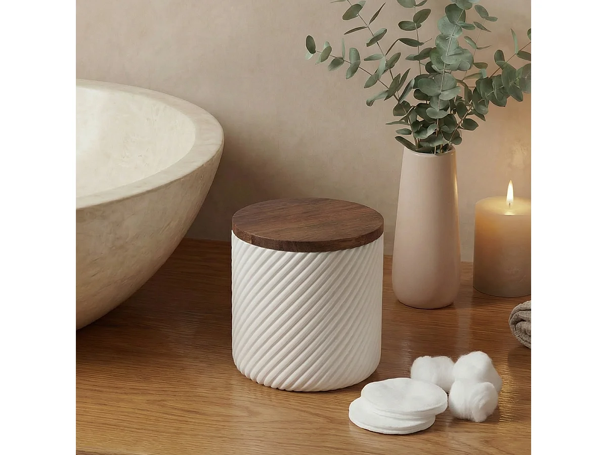 Boîte à coton - Résine blanche et bois - ASCOLI