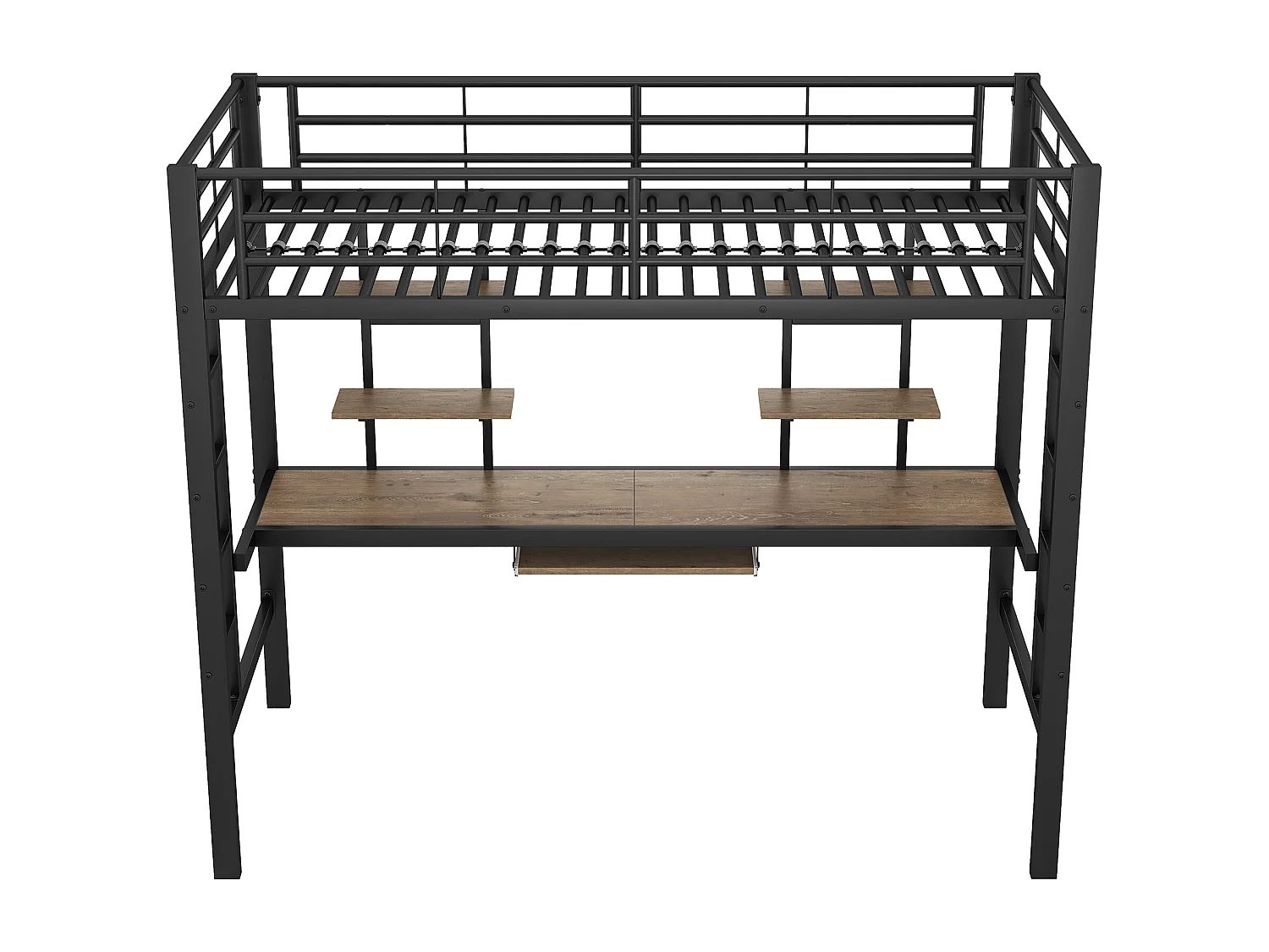 Lit mezzanine pour enfant - 90 x 200 cm - avec bureau + étagères de rangement - métal + MDF - noir