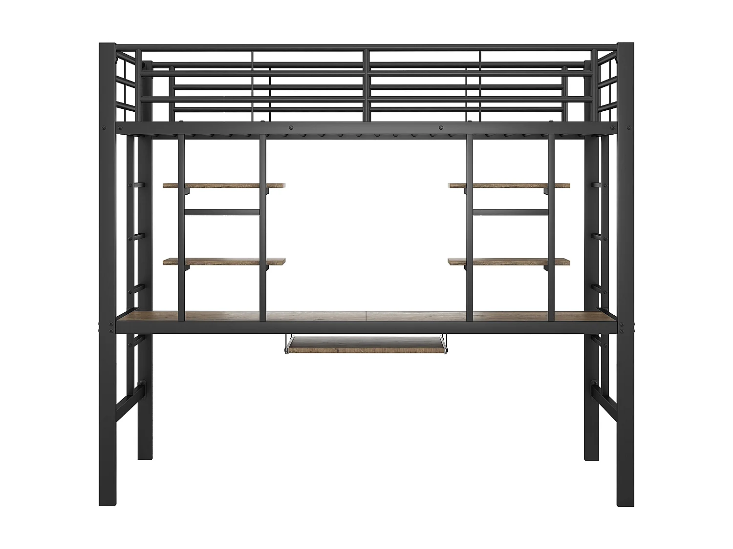 Lit mezzanine pour enfant - 90 x 200 cm - avec bureau + étagères de rangement - métal + MDF - noir