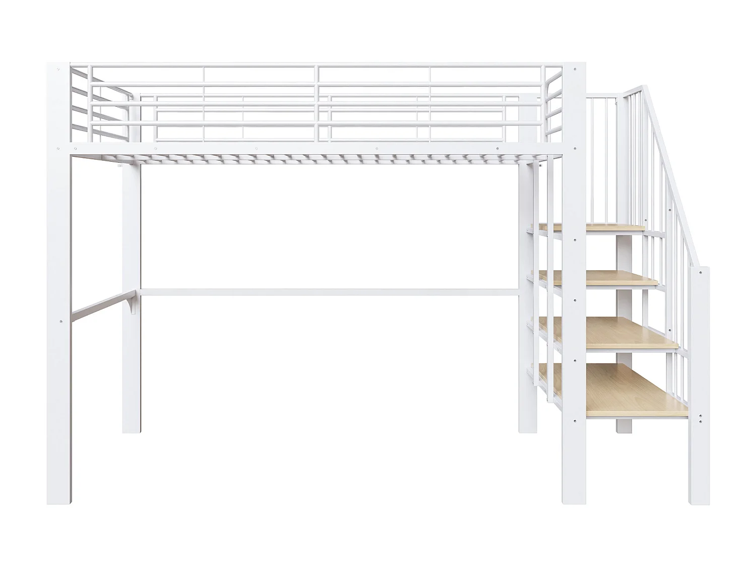 Lit mezzanine enfant - 90 x 200 - construction métallique robuste avec rangement - bois + Métal - blanc