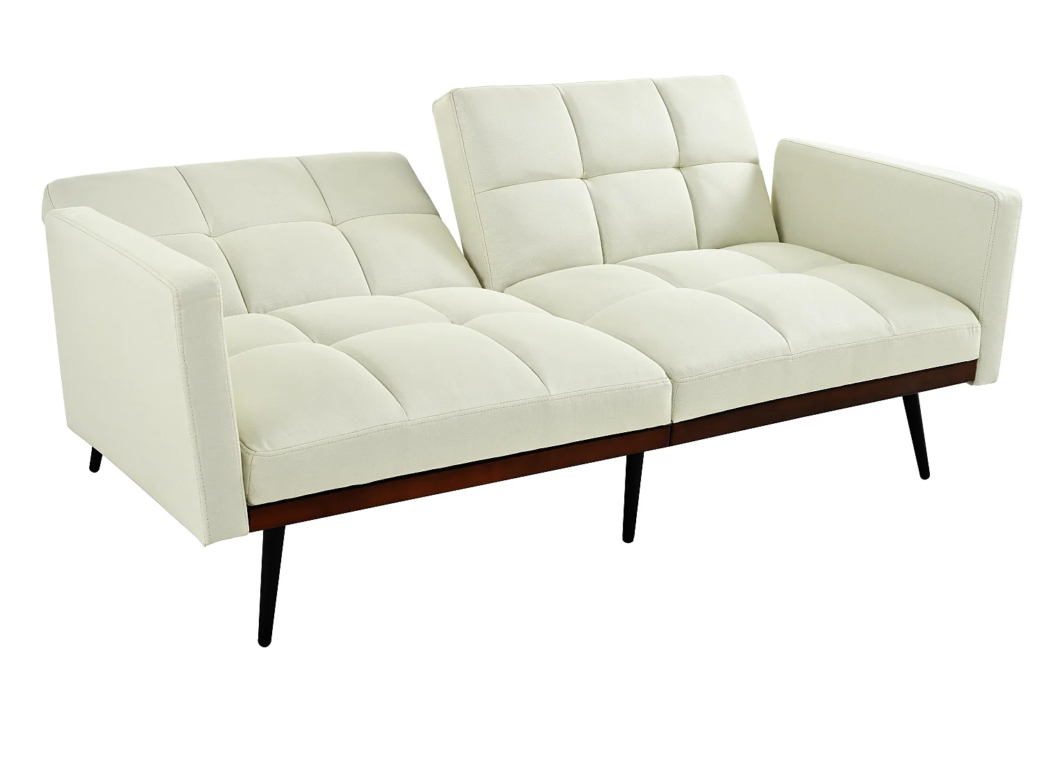 Canapé Relax 2 Places avec Accoudoirs - Design Mid-Century Moderne avec Dossier Capitonné Réglable 5 Positions - Lin Gris à Carreaux - Idéal Salon Moderne