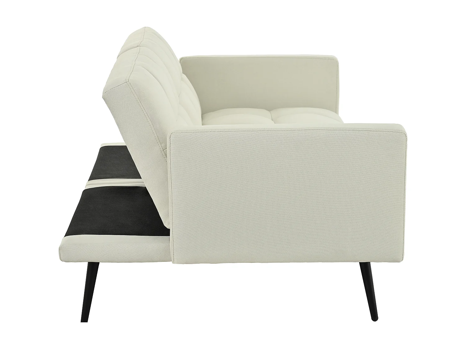 Canapé Relax 2 Places avec Accoudoirs - Design Mid-Century Moderne avec Dossier Capitonné Réglable 5 Positions - Lin Gris à Carreaux - Idéal Salon Moderne