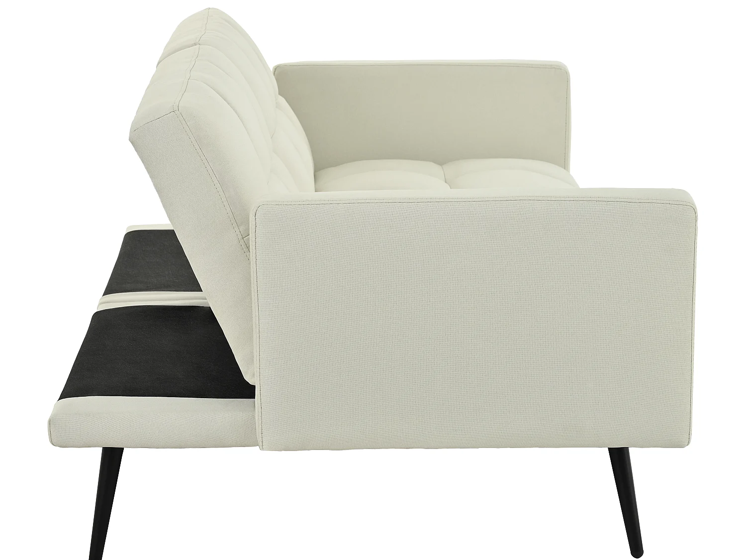Canapé Relax 2 Places avec Accoudoirs - Design Mid-Century Moderne avec Dossier Capitonné Réglable 5 Positions - Lin Gris à Carreaux - Idéal Salon Moderne