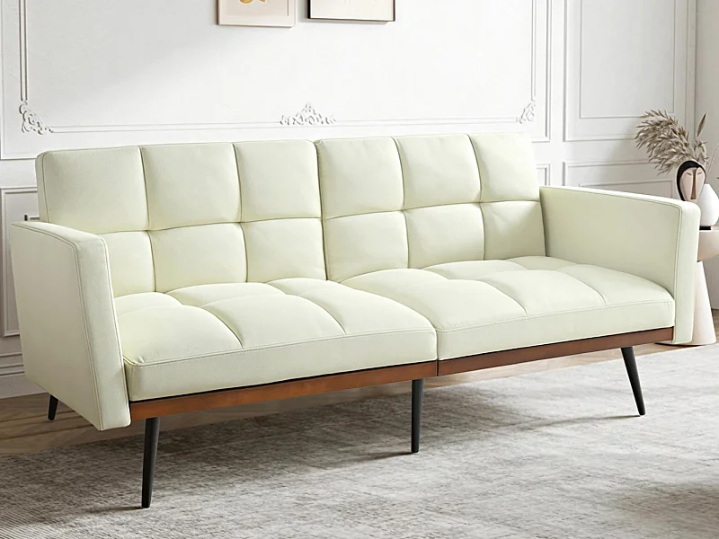 Relaxbank 2-zits met Armleuningen - Moderne Mid-Century Design met 5-standen Verstelbare Rugleuning - Grijs Linnen met Ruitpatroon - Ideaal voor Moderne Woonkamers