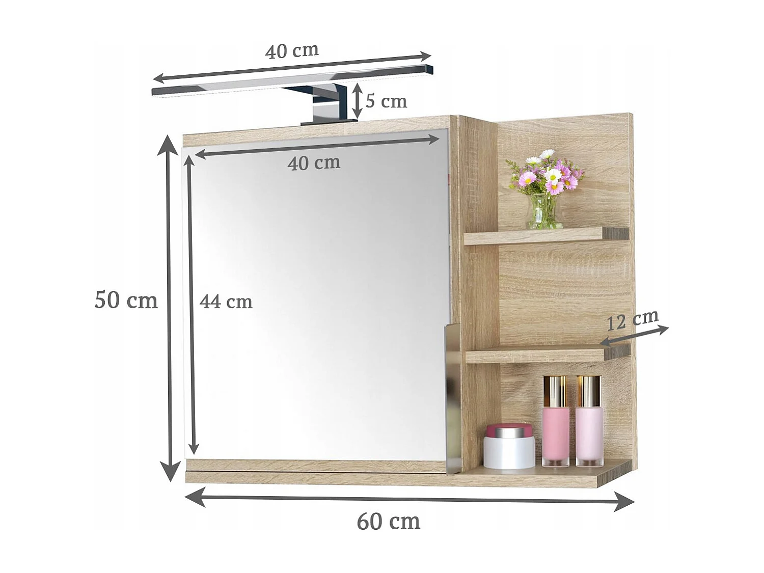 Meuble de salle de bain LED 60x50 cm avec miroir et étagères en sonoma